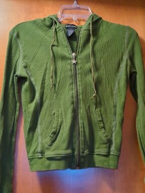 Wet Seal Olive Green Waffle Knit Zip Hoodie